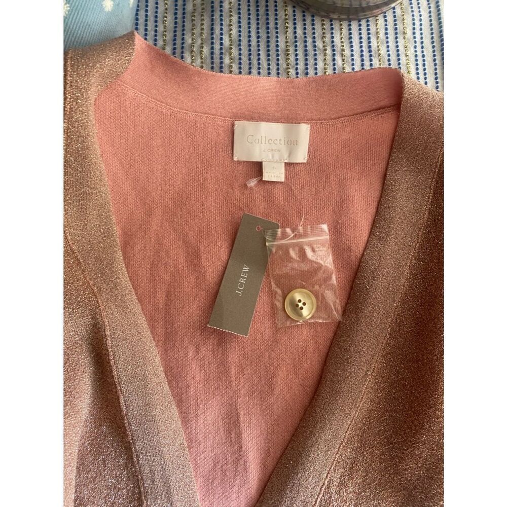 J. Crew Collection Long Cardigan Double Knit Lurex Pink Size Small NWT - Picture 8 of 16
